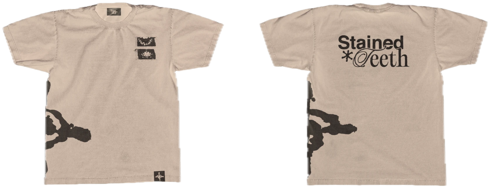 T-shirt creme Stained Teeth, frente e costas