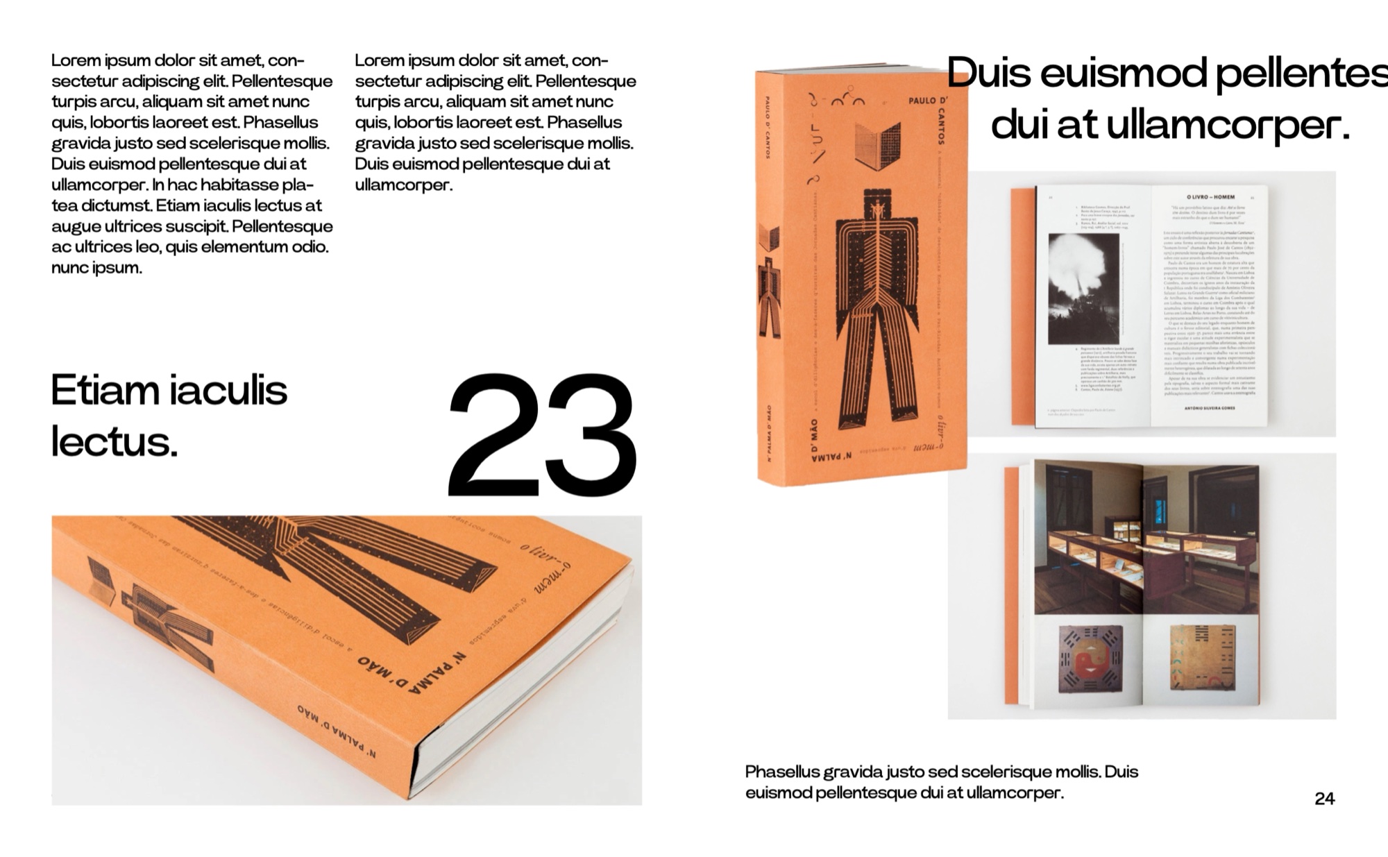 Dupla 23–24 com fotografias de um livro laranja